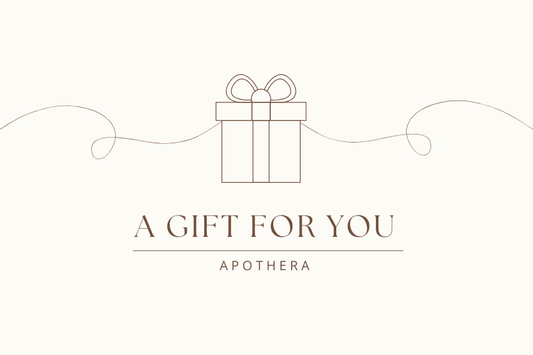 ApoThera digital gift card design with a minimalist gift box illustration and the message 'A Gift for You'—perfect for sharing moments of calm and care.